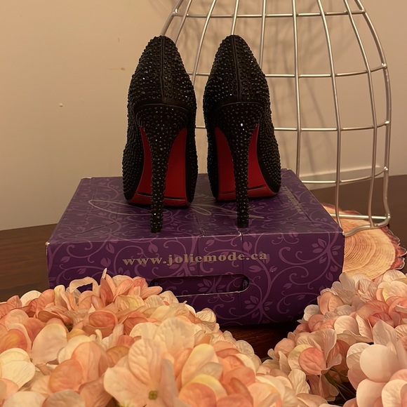 Jolie mode 38 black high heels with red bottoms - Picture 3 of 4